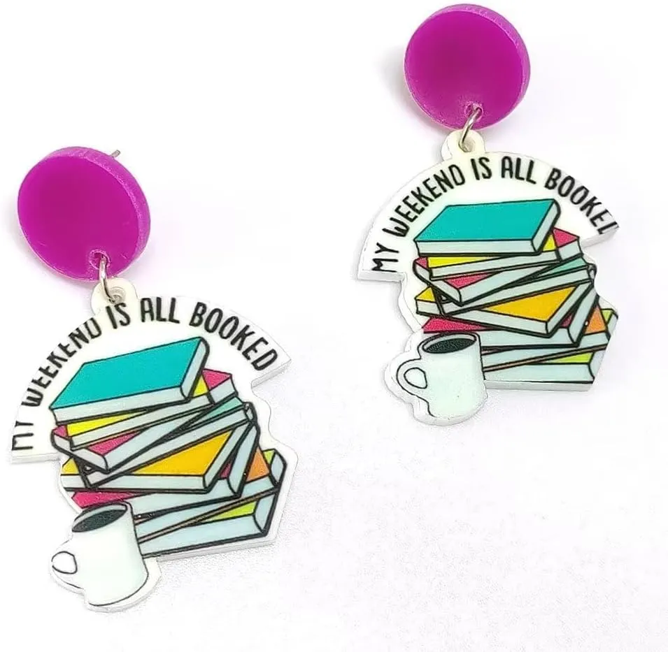 Zian Acrylic Reading Book Earrings Coffee Flowers Love Reading Earrings Student Teacher Earrings Teacher Gift