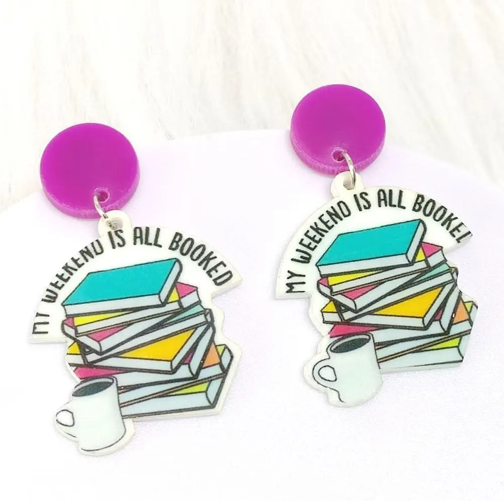 Zian Acrylic Reading Book Earrings Coffee Flowers Love Reading Earrings Student Teacher Earrings Teacher Gift