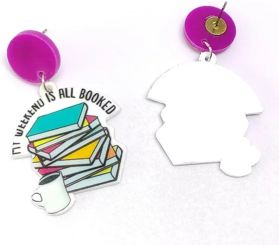 Zian Acrylic Reading Book Earrings Coffee Flowers Love Reading Earrings Student Teacher Earrings Teacher Gift