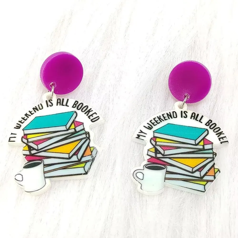 Zian Acrylic Reading Book Earrings Coffee Flowers Love Reading Earrings Student Teacher Earrings Teacher Gift