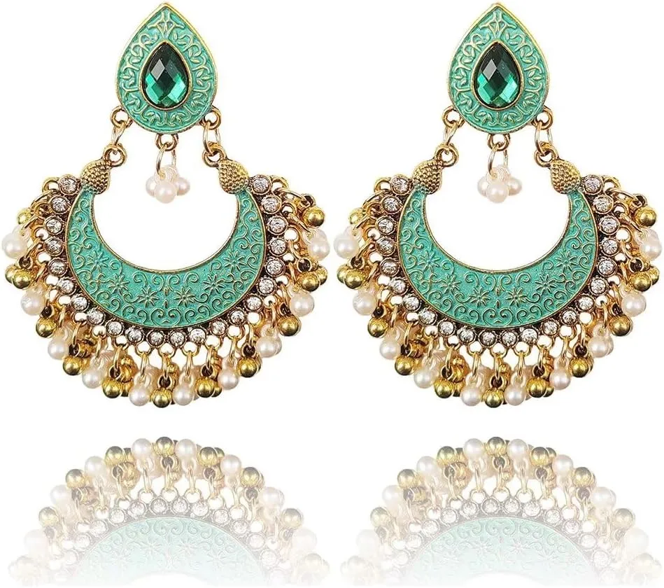 Zian Indian Style Pearl Bell Earrings Ethnic Romantic Sue Moon Earrings Vintage Cutout 70s 80s Earrings