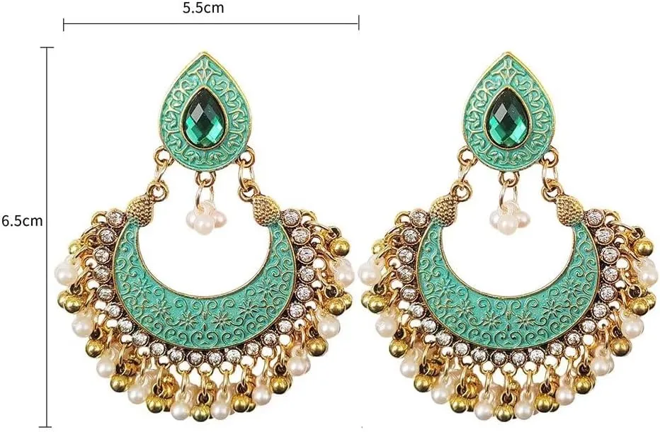 Zian Indian Style Pearl Bell Earrings Ethnic Romantic Sue Moon Earrings Vintage Cutout 70s 80s Earrings