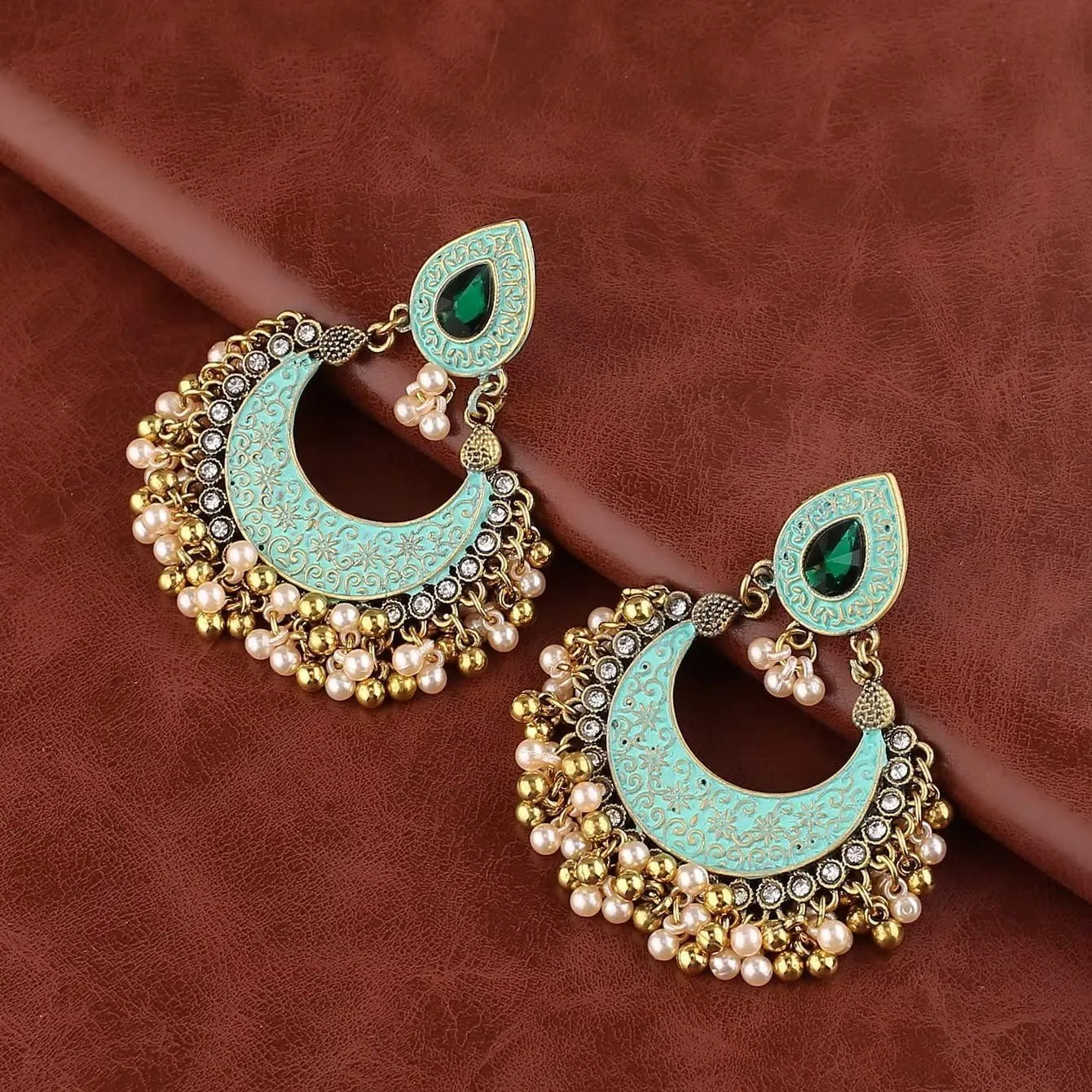 Zian Indian Style Pearl Bell Earrings Ethnic Romantic Sue Moon Earrings Vintage Cutout 70s 80s Earrings