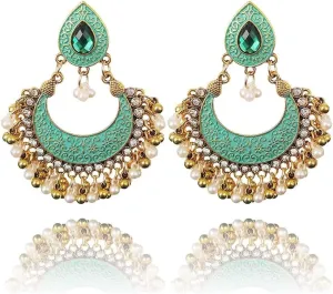 Zian Indian Style Pearl Bell Earrings Ethnic Romantic Sue Moon Earrings Vintage Cutout 70s 80s Earrings