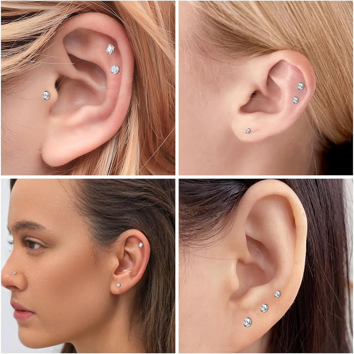 Zolure 18G/20G Flat Back Earrings Stud Threadless Nose Studs Surgical Steel Push in Earrings Tragus Cartilage Labret Helix Lip Conch Medusa Piercing Jewelry