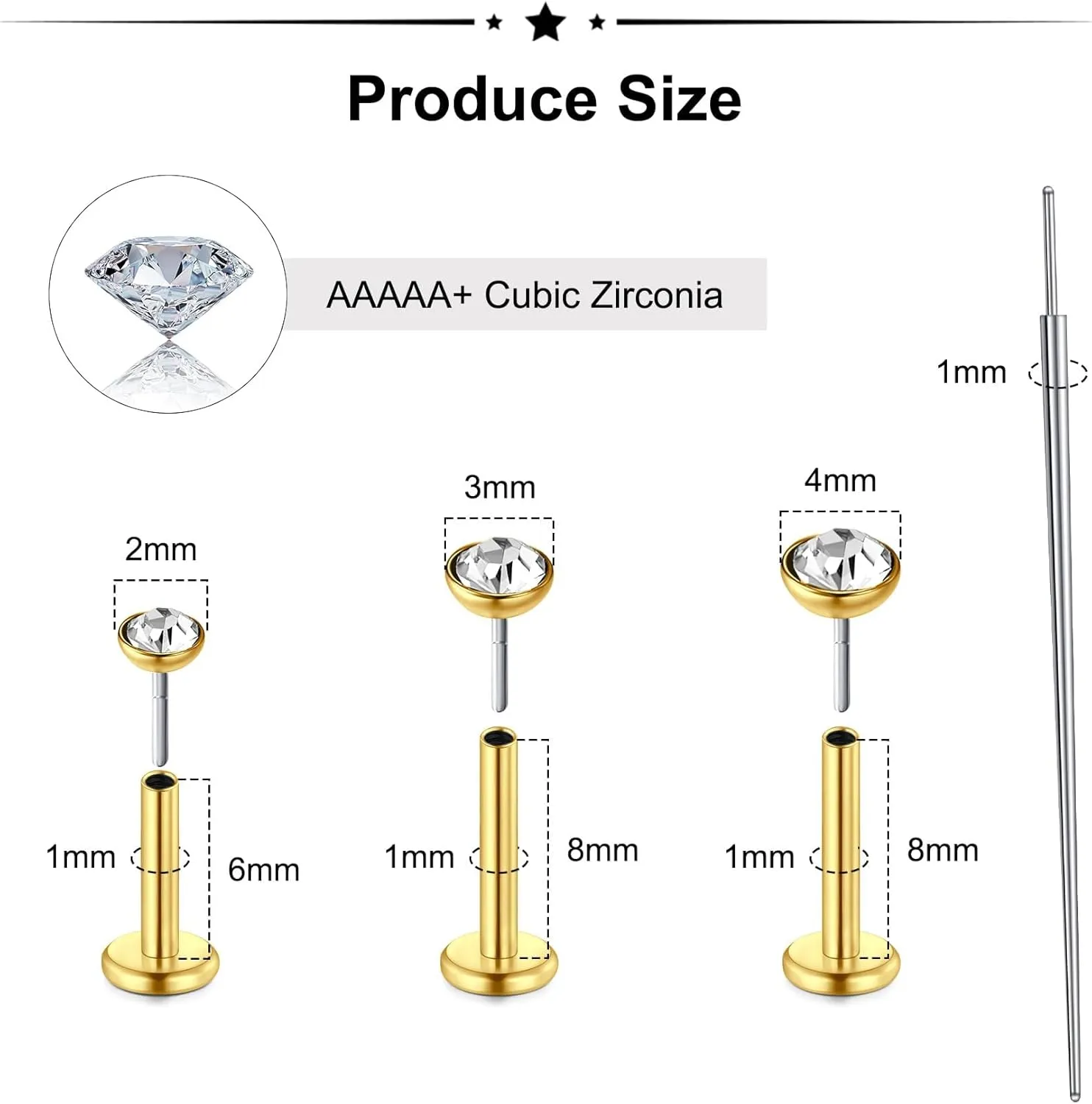 Zolure 18G/20G Flat Back Earrings Stud Threadless Nose Studs Surgical Steel Push in Earrings Tragus Cartilage Labret Helix Lip Conch Medusa Piercing Jewelry