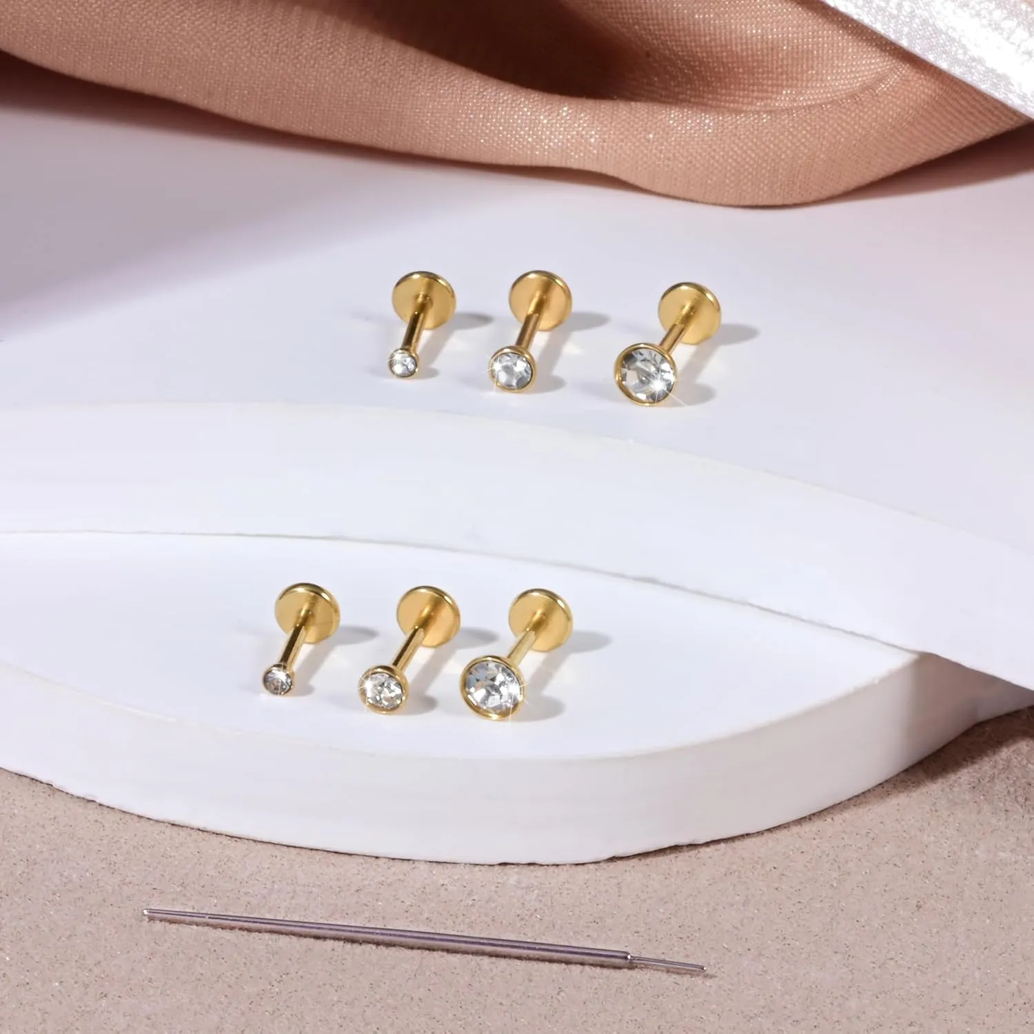 Zolure 18G/20G Flat Back Earrings Stud Threadless Nose Studs Surgical Steel Push in Earrings Tragus Cartilage Labret Helix Lip Conch Medusa Piercing Jewelry