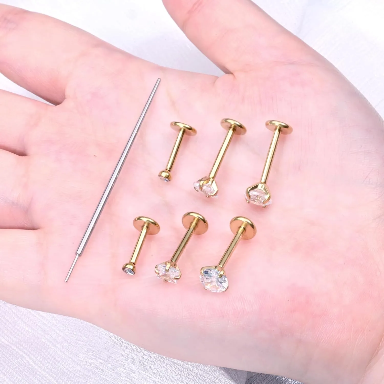 Zolure 18G/20G Flat Back Earrings Stud Threadless Nose Studs Surgical Steel Push in Earrings Tragus Cartilage Labret Helix Lip Conch Medusa Piercing Jewelry