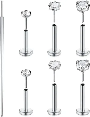 Zolure 18G/20G Flat Back Earrings Stud Threadless Nose Studs Surgical Steel Push in Earrings Tragus Cartilage Labret Helix Lip Conch Medusa Piercing Jewelry
