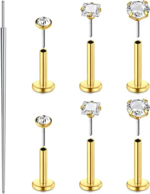 Zolure 18G/20G Flat Back Earrings Stud Threadless Nose Studs Surgical Steel Push in Earrings Tragus Cartilage Labret Helix Lip Conch Medusa Piercing Jewelry