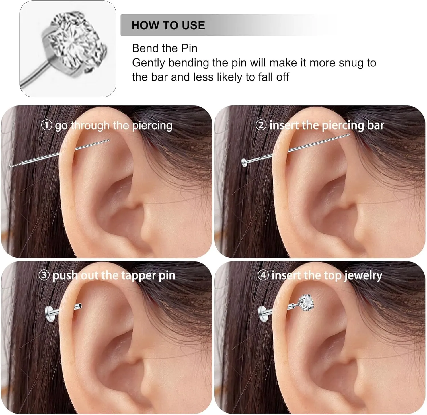 Zolure 18G/20G Flat Back Earrings Stud Threadless Nose Studs Surgical Steel Push in Earrings Tragus Cartilage Labret Helix Lip Conch Medusa Piercing Jewelry