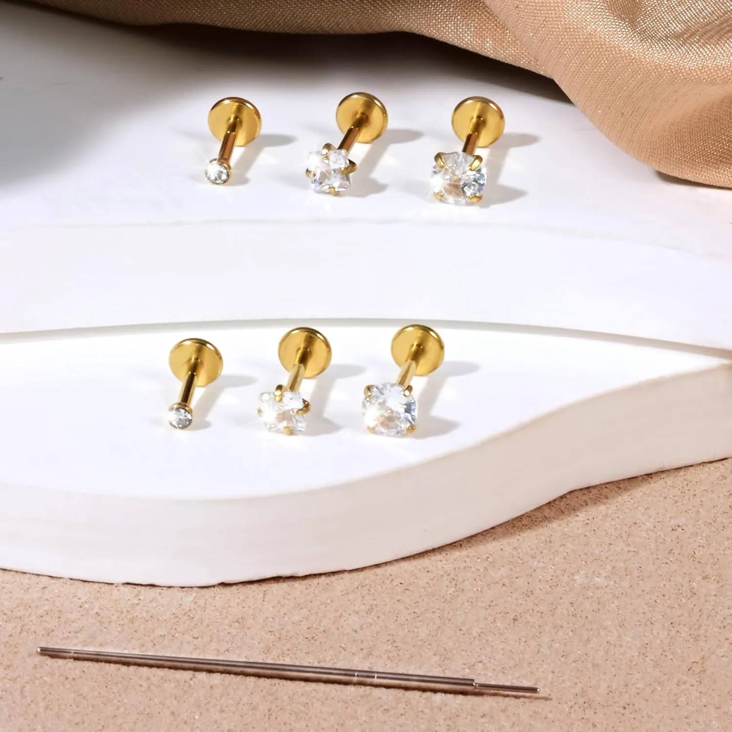 Zolure 18G/20G Flat Back Earrings Stud Threadless Nose Studs Surgical Steel Push in Earrings Tragus Cartilage Labret Helix Lip Conch Medusa Piercing Jewelry