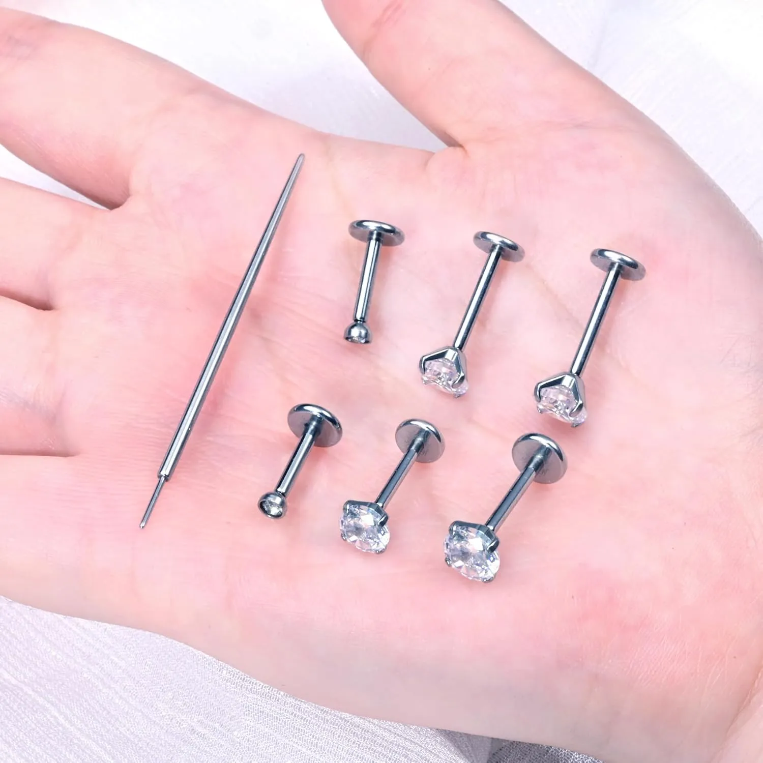 Zolure 18G/20G Flat Back Earrings Stud Threadless Nose Studs Surgical Steel Push in Earrings Tragus Cartilage Labret Helix Lip Conch Medusa Piercing Jewelry
