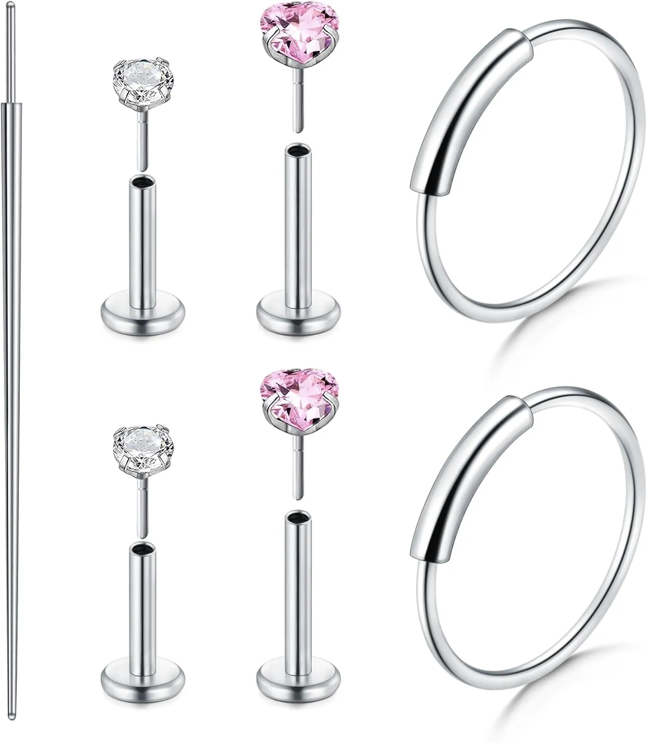 Zolure 18G/20G Flat Back Earrings Stud Threadless Nose Studs Surgical Steel Push in Earrings Tragus Cartilage Labret Helix Lip Conch Medusa Piercing Jewelry