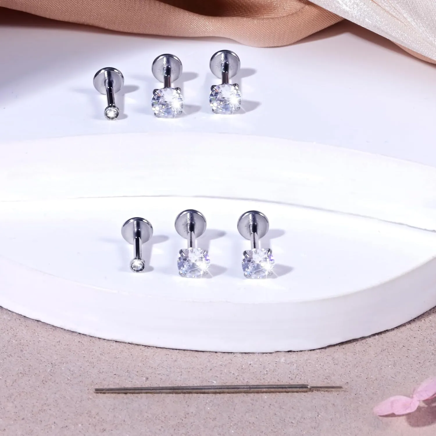 Zolure 18G/20G Flat Back Earrings Stud Threadless Nose Studs Surgical Steel Push in Earrings Tragus Cartilage Labret Helix Lip Conch Medusa Piercing Jewelry