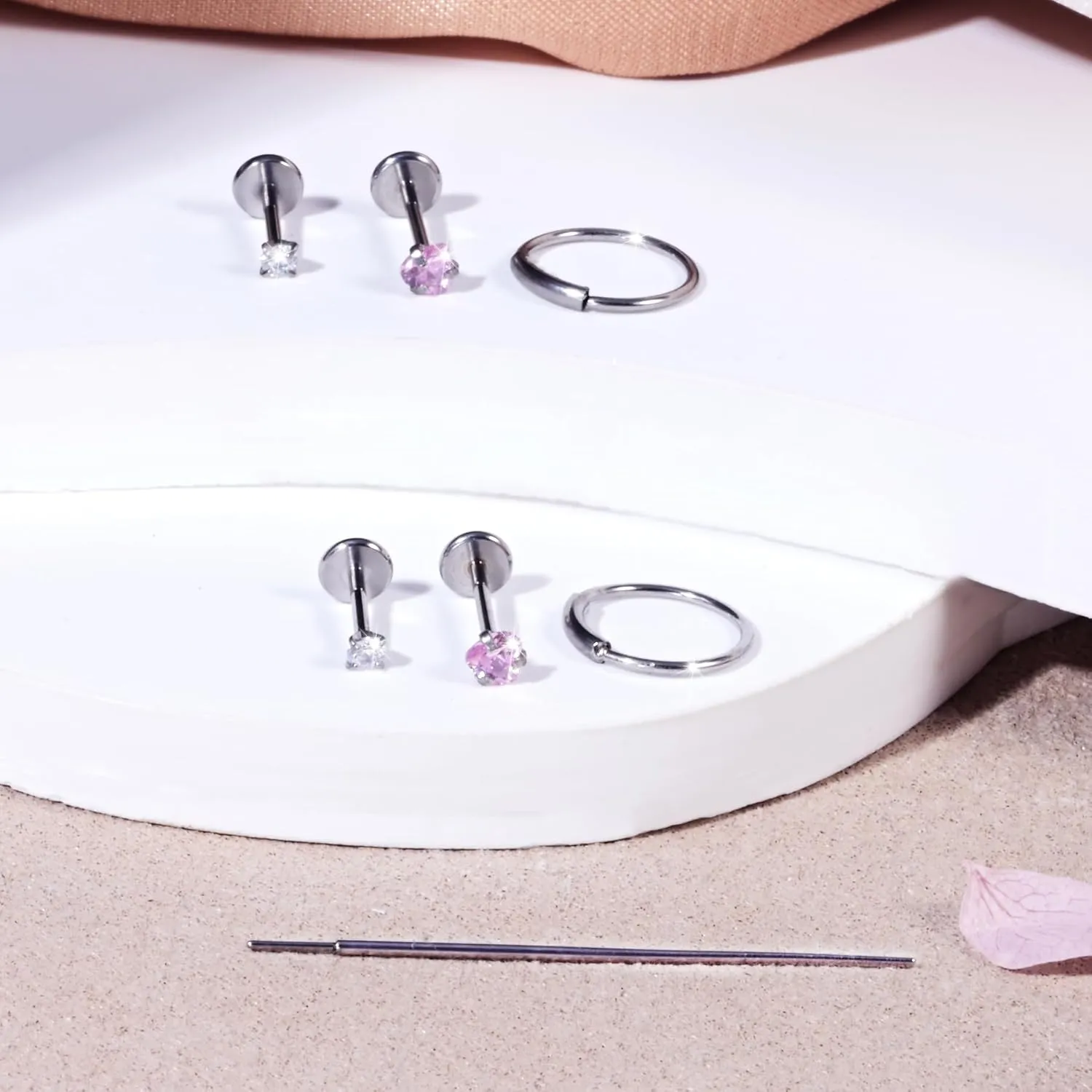 Zolure 18G/20G Flat Back Earrings Stud Threadless Nose Studs Surgical Steel Push in Earrings Tragus Cartilage Labret Helix Lip Conch Medusa Piercing Jewelry