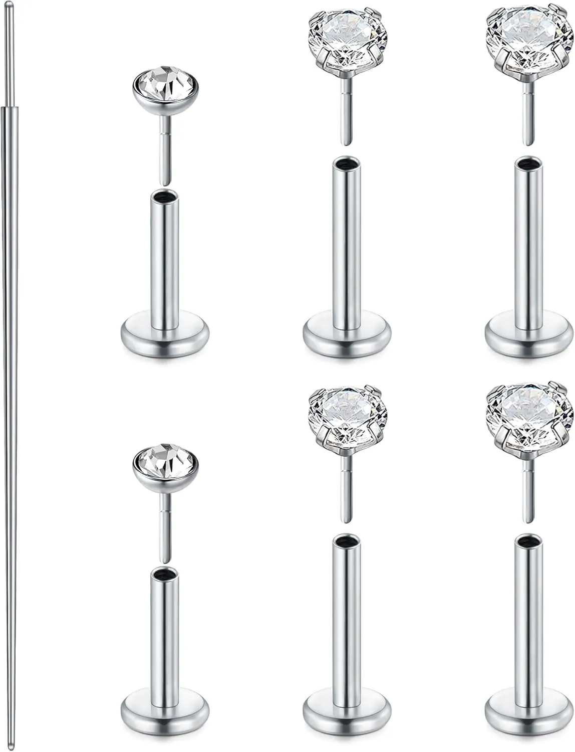 Zolure 18G/20G Flat Back Earrings Stud Threadless Nose Studs Surgical Steel Push in Earrings Tragus Cartilage Labret Helix Lip Conch Medusa Piercing Jewelry