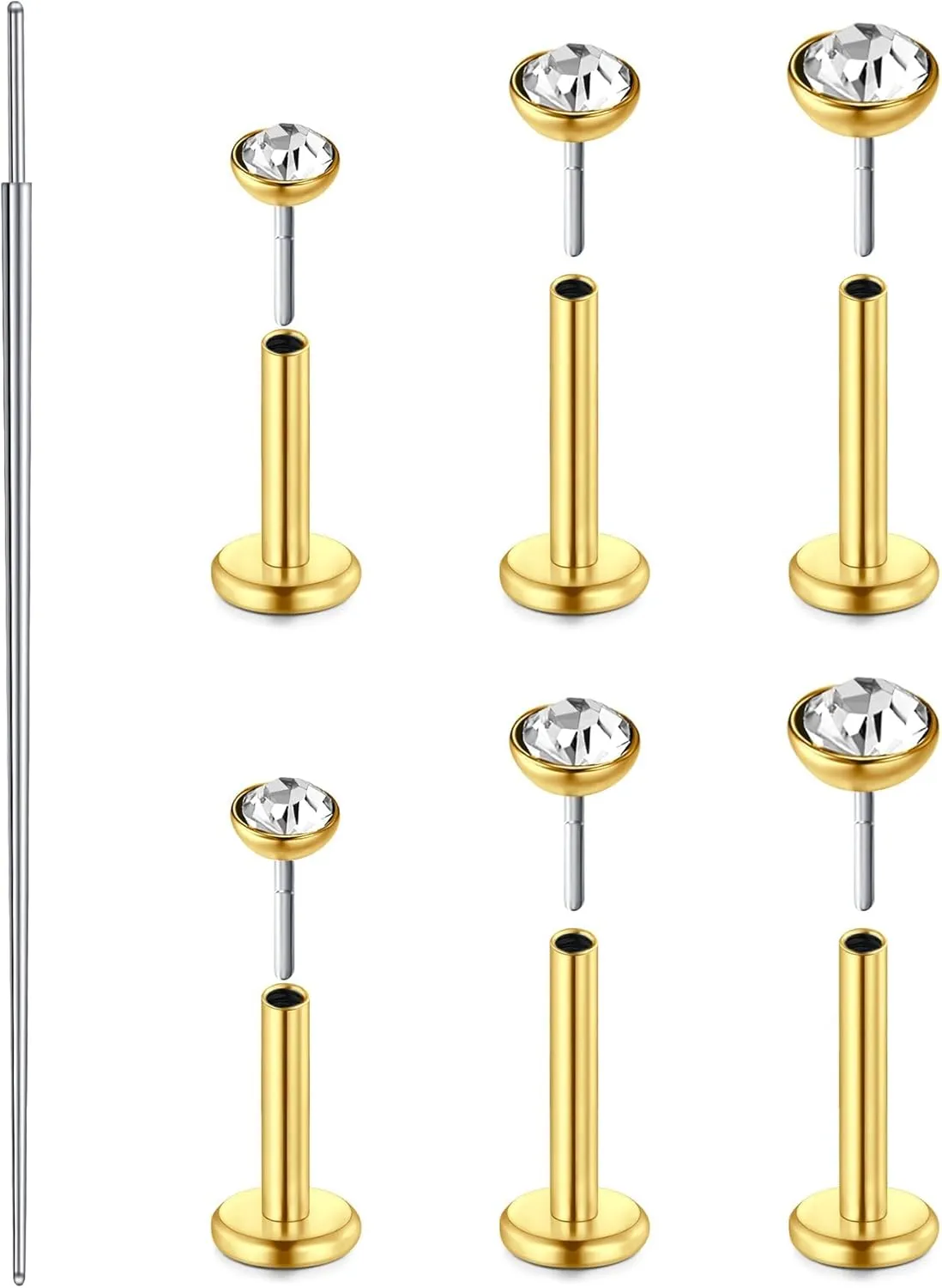 Zolure 18G/20G Flat Back Earrings Stud Threadless Nose Studs Surgical Steel Push in Earrings Tragus Cartilage Labret Helix Lip Conch Medusa Piercing Jewelry