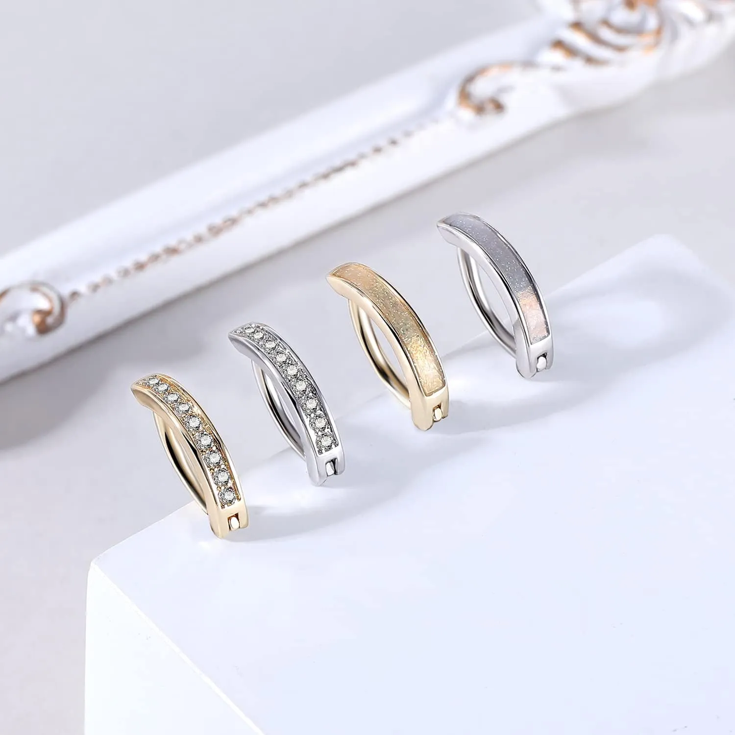 ZS 14G Gold Clicker Belly Button Rings for Women, Stainless Steel Belly Barbell Piercing CZ Reverse Curved Navel Barbell Body Jewelry