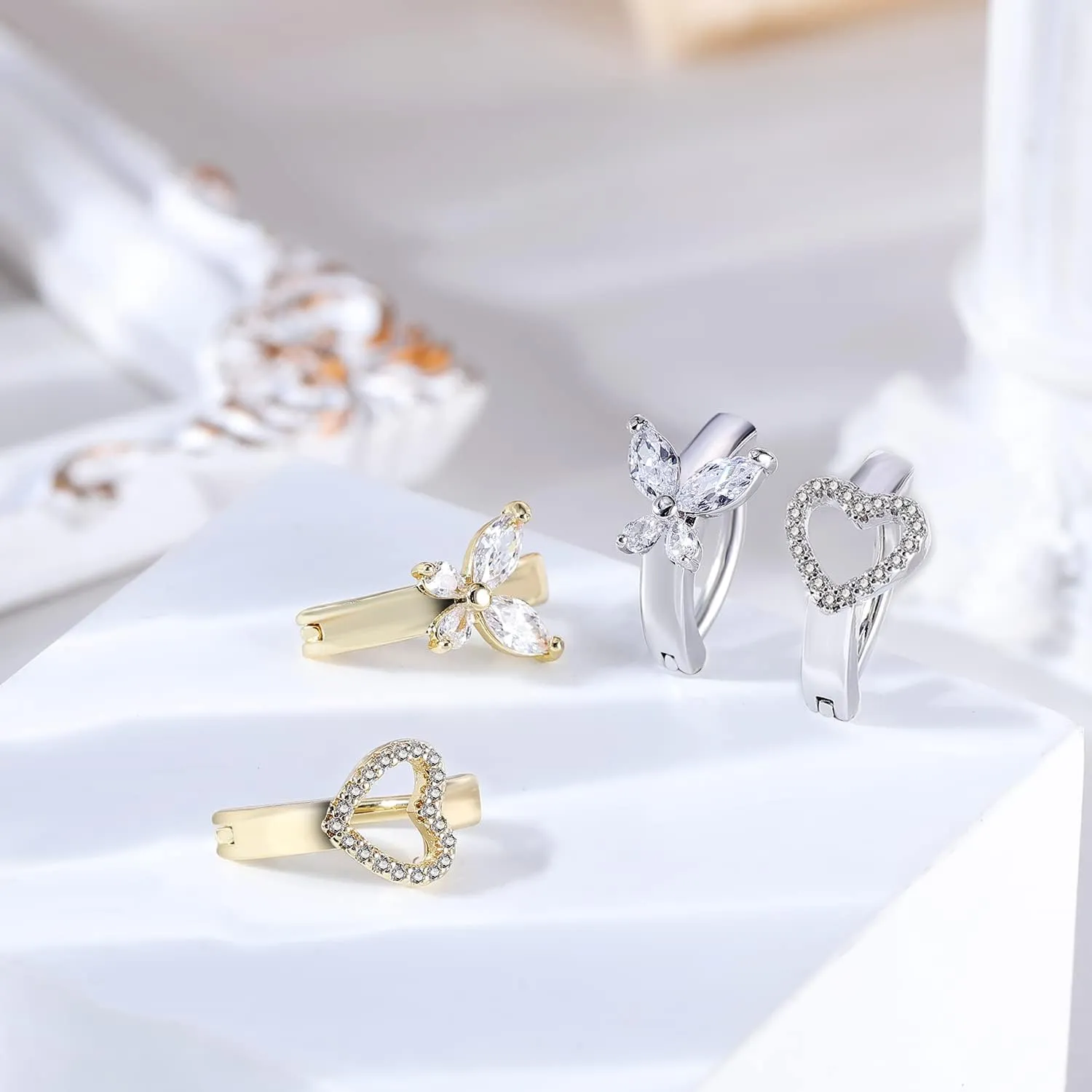 ZS 14G Gold Clicker Belly Button Rings for Women, Stainless Steel Belly Barbell Piercing CZ Reverse Curved Navel Barbell Body Jewelry