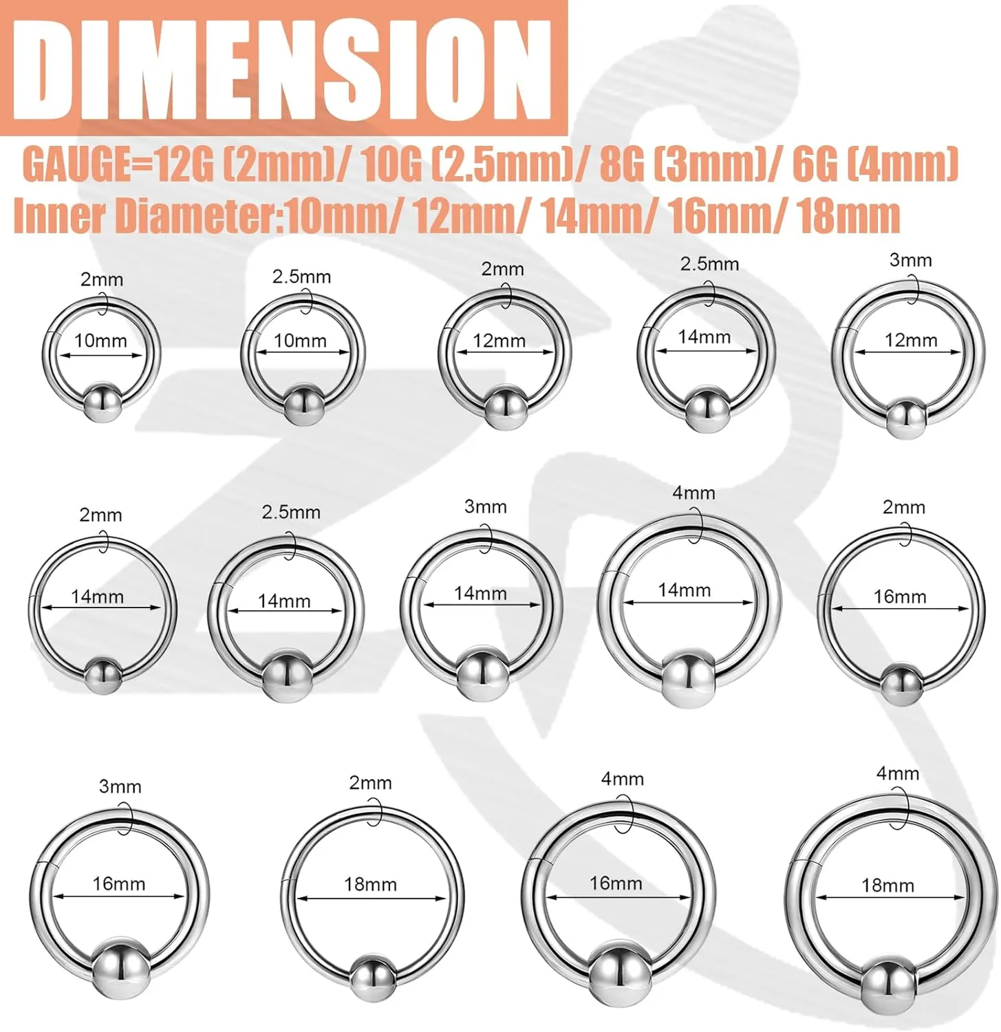 ZS Hinged Segment Clicker PA Ring Spring Action BCR Rings, Septum Nose Rings, Surgical Steel Pierced Body Jewelry for Men Women